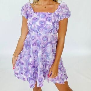 JODIFL NWT Size M Lavender 3-D Rosette Mini Dress
